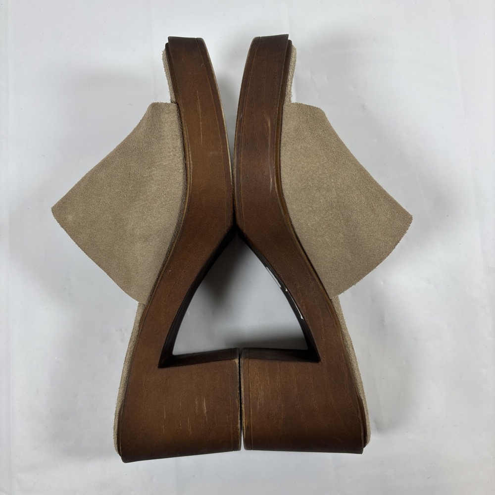 BioNatura Women 38 Italian Tan Suede Leather Slide Sandals Chunky Mules Platform - Picture 6 of 11